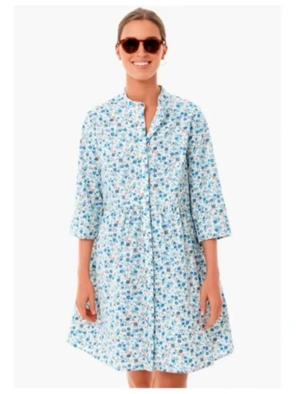 Tuckernuck Bluebell Floral Ditsy Calico Royal Shirt Dress NEW Extra Small XS